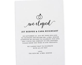 We Eloped Elopement Announcement Cards, Simple Minimalist Wedding Announcement Cards,  Elopement Announcement Cards #165