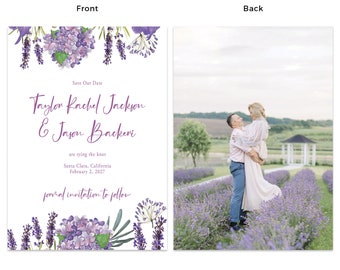 Watercolor Purple Lavender Florals Save the Date Printed Cards Custom std255