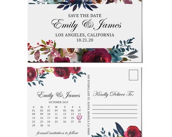 Save the Date Postcards, Wedding Save the Date Post Cards, Save the Date Cards- Floral Watercolor Theme, Calendar Save the Date std110