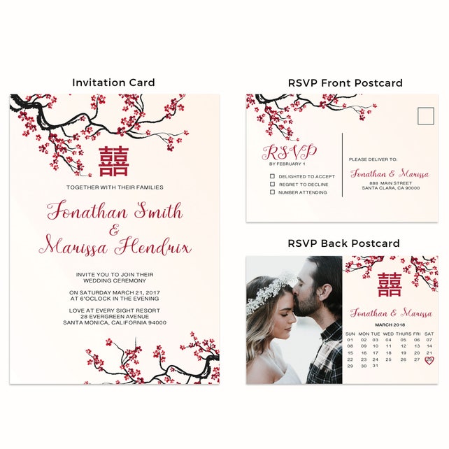 Simple Chinese Wedding Invitation Cards With Rsvp Postcards Mason