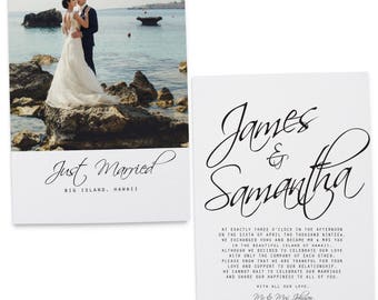 Elopement Announcement Cards, Wedding Announcement Cards, Printed Elopement Announcement Cards #98