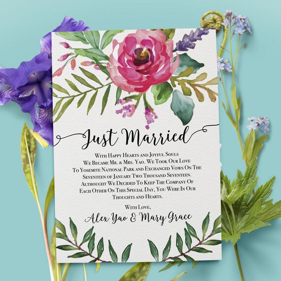 Elopement Announcement Card Wedding Announcements Elopement | Etsy