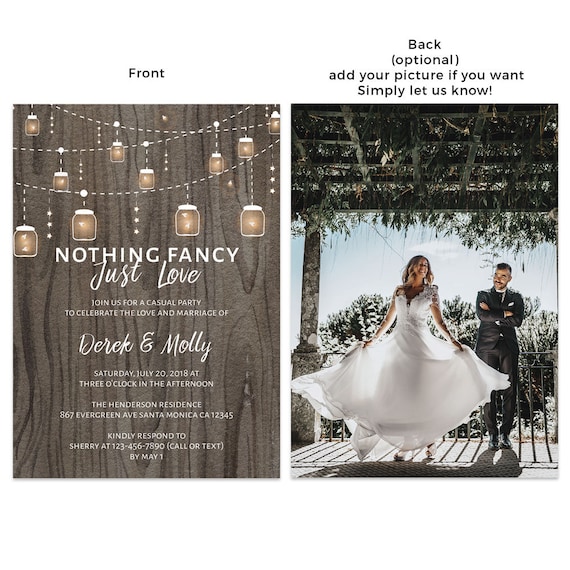 Rustic Wedding Reception Invitations Casual Elopement Party Etsy