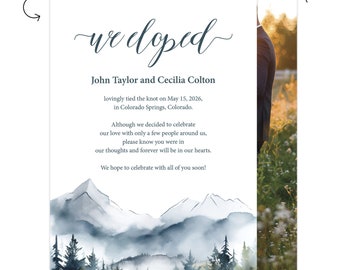 We Eloped Watercolor Scenic Mountain Outdoors Wedding Elopement Announcement Cards 751