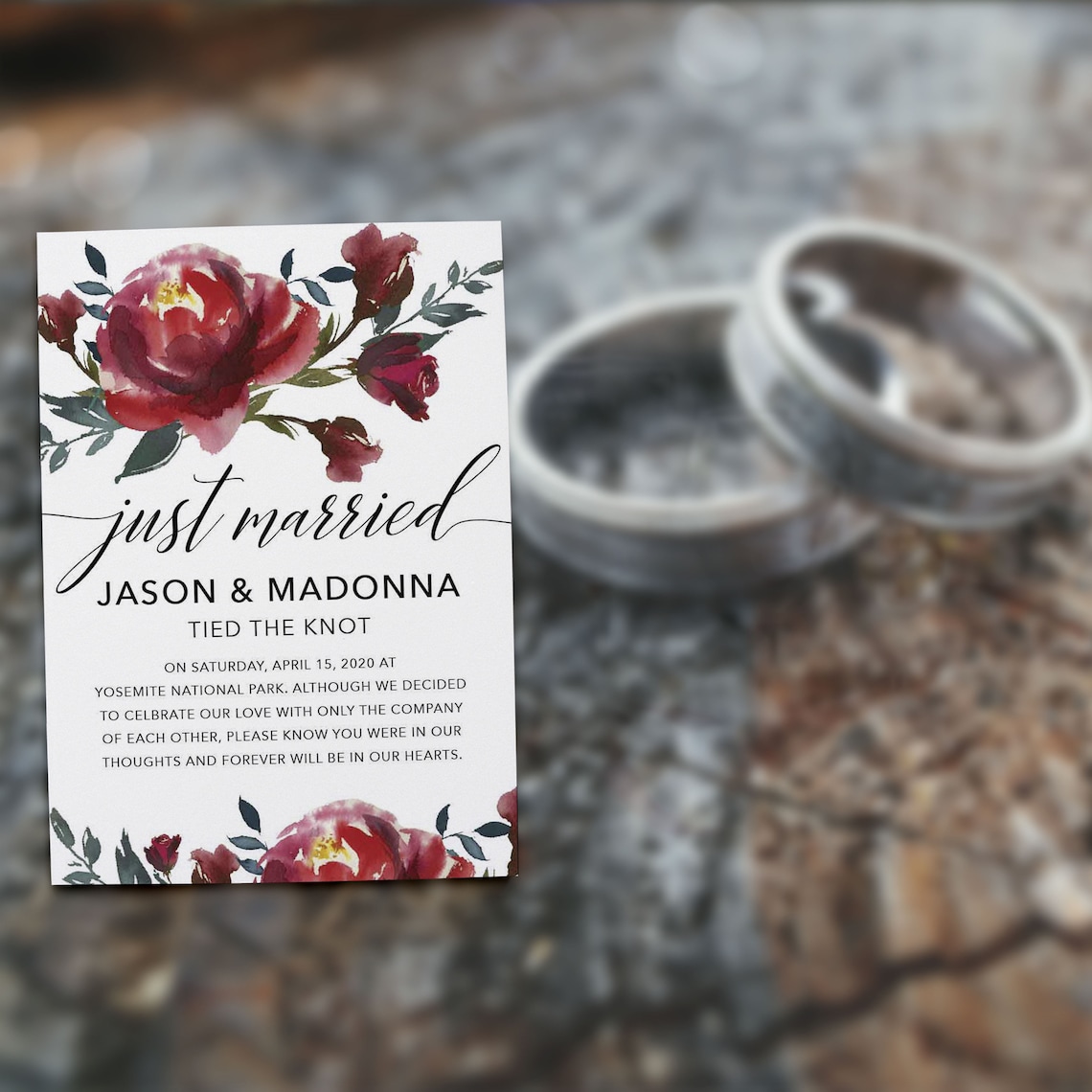 Married Announcement Card Just Married Wedding Announcement Etsy