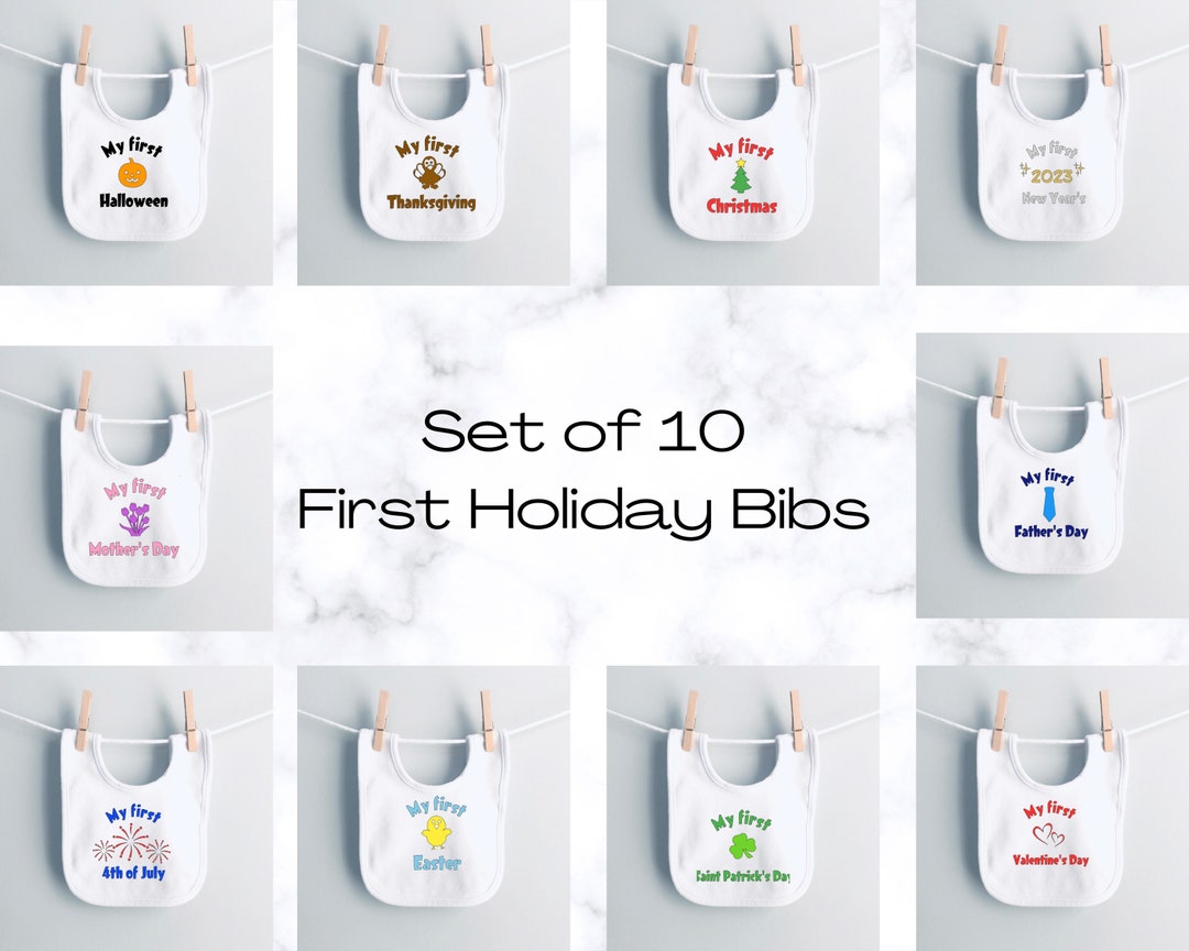 Set of First Holiday Bibs Year of First Holidays Baby Shower Etsy