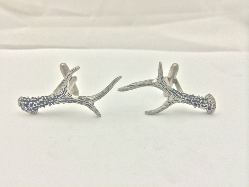 Roe Antler A56 Antiqued Fine English Pewter Cufflinks Handmade In Sheffield