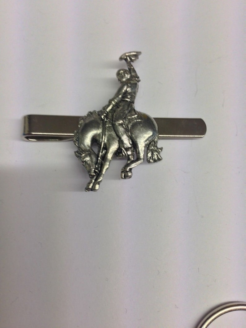 slide Rodeo Cowboy PP-W04 English Pewter Emblem on a Tie Clip