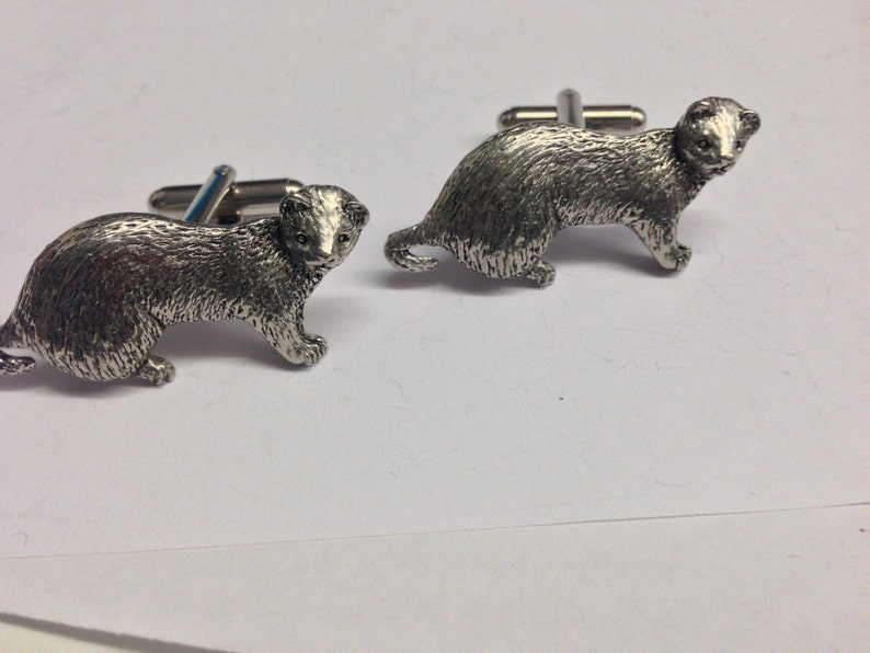 Ferret PP-A39 Antiqued Fine English Pewter Cufflinks Handmade In Sheffield