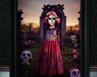 Day of the Dead Print, Beautiful Girl, Sugar Skull, Calavera, Dia De Los Muertos, Photography Print, Mexican Heritage, Wall Art, Macabre