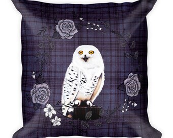 Black Cat Pillow Cat Art Whimsical Cat Surreal Owl II throw pillow original