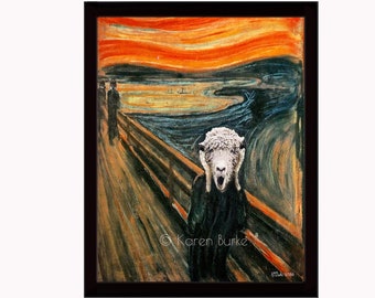 THE BAA, Karen Burke, The Scream, Edvard Munch, Framed glossy metal print, parody art, Farm animals, Bougie gift idea, Sheep wall art