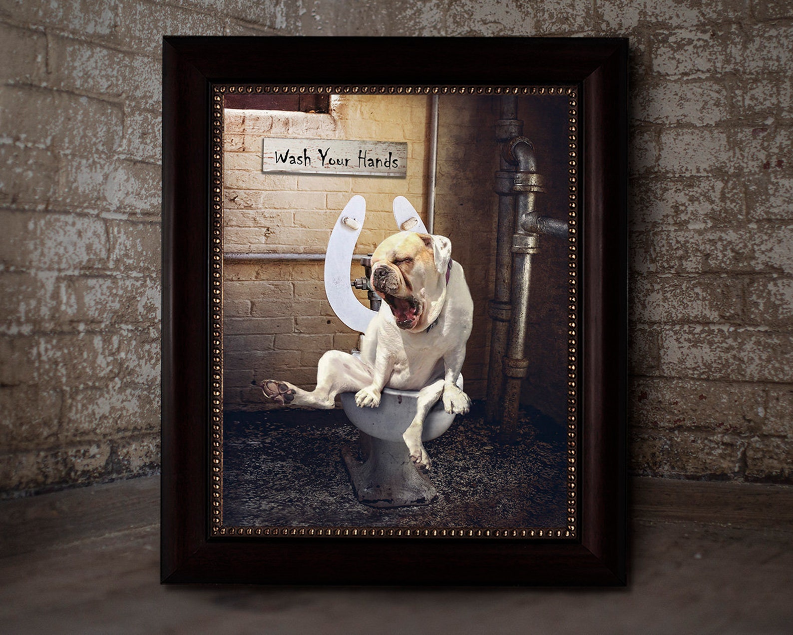 Bathroom Art Funny Dog Print Toilet Art Whimsical Bulldog Etsy