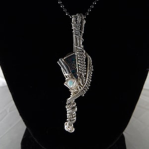 Opal and Glass Cabochon Wire Wrapped Pendant Necklace