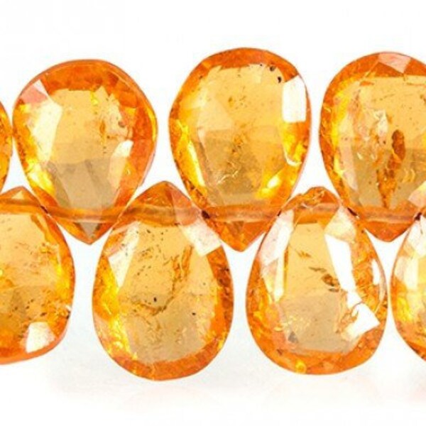AA Mandarin Orange Natural Garnet Pear Briolette Beads, Faceted Spessartite Garnet, Teardrop Beads, January Birthstone, Aquarius Birthstone