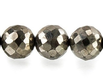 6mm Golden Pyrite Faceted Round Beads, Fools Gold Bead, Natural Pyrite Beads, Polished Pyrite, Yellow Bead, Gold Bead, 6mm Round Beads