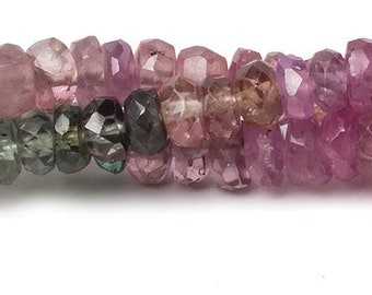 3mm Sapphire Faceted Rondelle Beads, Multi Colored Sapphire Beads, Pink Sapphire Beads, Green Sapphire Beads, September Birthstone