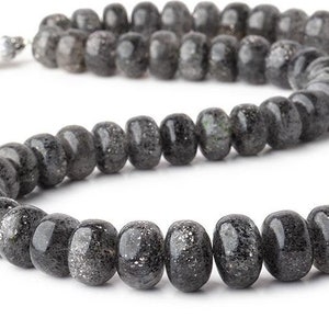 Celestial Quartz Smooth Rondelle Beads, 7mm - 11mm Elestial Quartz Smooth Rondelles, Black Beads, Grey Beads, Silver Glitter Beads