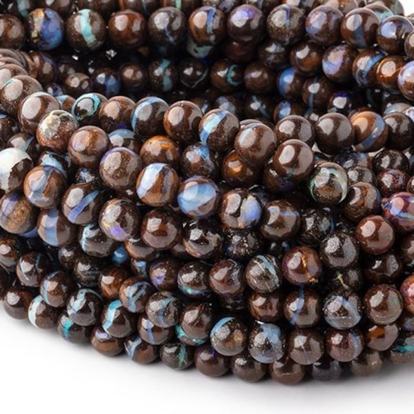 Boulder Opal Smooth Round Beads, Australian Opal Beads, October Birthstone, Genuine Opal Beads, Gemstone Beads, Brown Opal, Unfaceted Opal