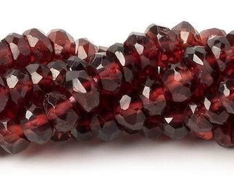 Faceted Garnet Rondelle Beads, Red Rondelle Beads, Blood Red Beads, January Birthstone, Genuine Garnet, Garnet Stone, Red Garnet Beads