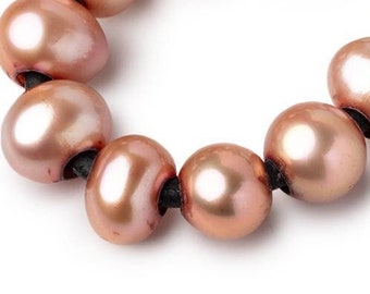 Peach Large Hole Off Round Pearls, 2.5mm Drill Hole, Large Hole Pearl Beads, Large Drill Hole Pearls, Round Pearls, Orange Freshwater Pearls