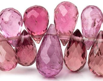 AAA Rubellite Faceted Teardrop Briolette Beads, Tourmaline Briolette Bead, Pink Beads, Pink Tourmaline, Pink Briolettes, October Birthstone