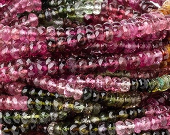 AAA Grade Tourmaline Faceted Rondelle Beads, Pink Tourmaline Beads, Green Tourmaline Beads, Purple Tourmaline Beads, October Birthstone