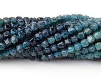 AA Tourmaline Faceted Cube Beads, Indicolite Cube Beads, Microfaceted Tourmaline Cube Beads, AA Grade Indicolite Beads, October Birthstone