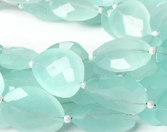 16mm Sea Blue Chalcedony Faceted Nugget Beads, Blue Chalcedony Beads, Green Chalcedony Beads, Blue Beads