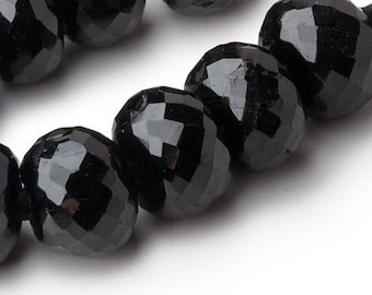 Black Tourmaline Large Hole Faceted Rondelle Beads, 6mm Tourmaline Rondelles, 8mm Tourmaline Rondelles, 6mm Black Rondelles, 8mm Black Beads