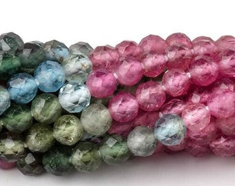 3.5mm Tourmaline Microfaceted Round Beads, Round Tourmaline Beads, Microfaceted Indicolite Beads, Tourmaline Spacer Bead, October Birthstone