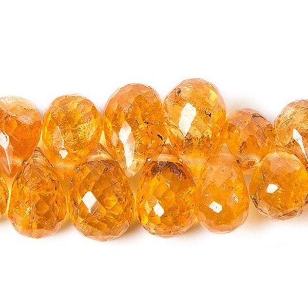 AA Grade Orange Mandarin Natural Garnet Faceted Teardrop Briolette Beads, January Birthstone, Spessartine Garnet Beads