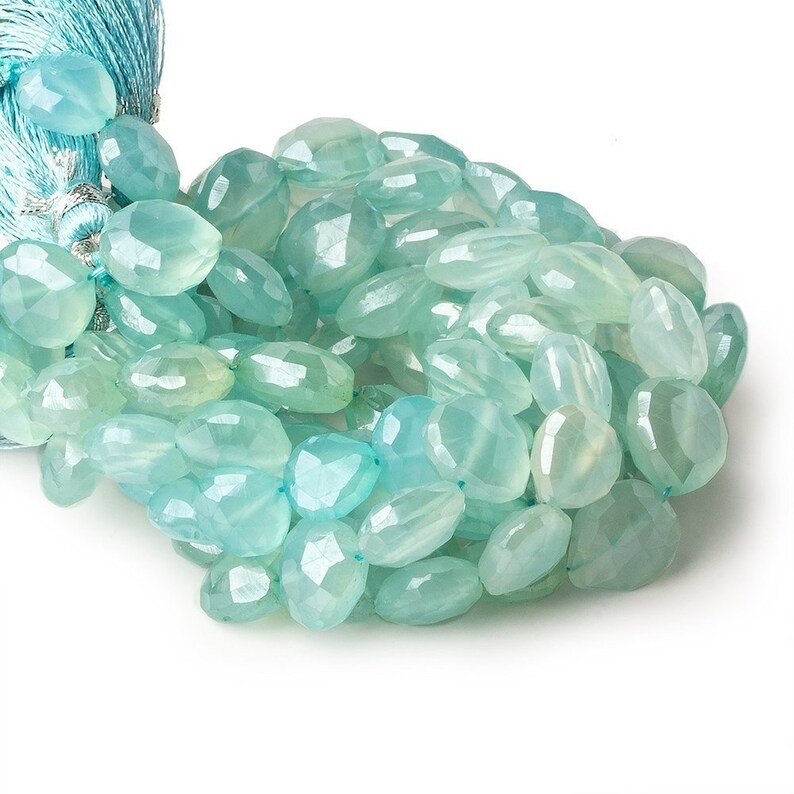 Straight Drilled Heart Briolettes Sea Green Chalcedony Mystic Chalcedony Faceted Heart Briolettes