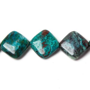 16mm Chrysocolla Pillow Beads, Chrysocolla Square Beads, Chrysocolla Diamond Beads, Dark Chrysocolla Beads