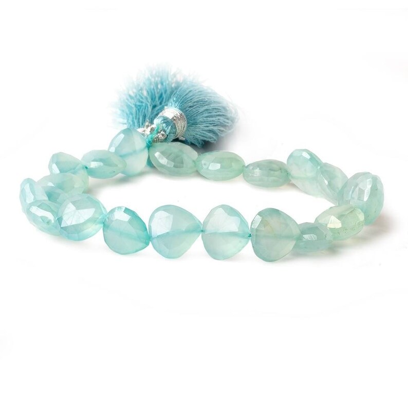 Straight Drilled Heart Briolettes Sea Green Chalcedony Mystic Chalcedony Faceted Heart Briolettes
