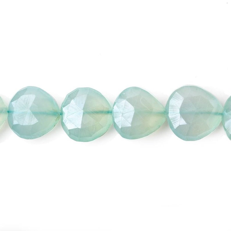 Straight Drilled Heart Briolettes Sea Green Chalcedony Mystic Chalcedony Faceted Heart Briolettes