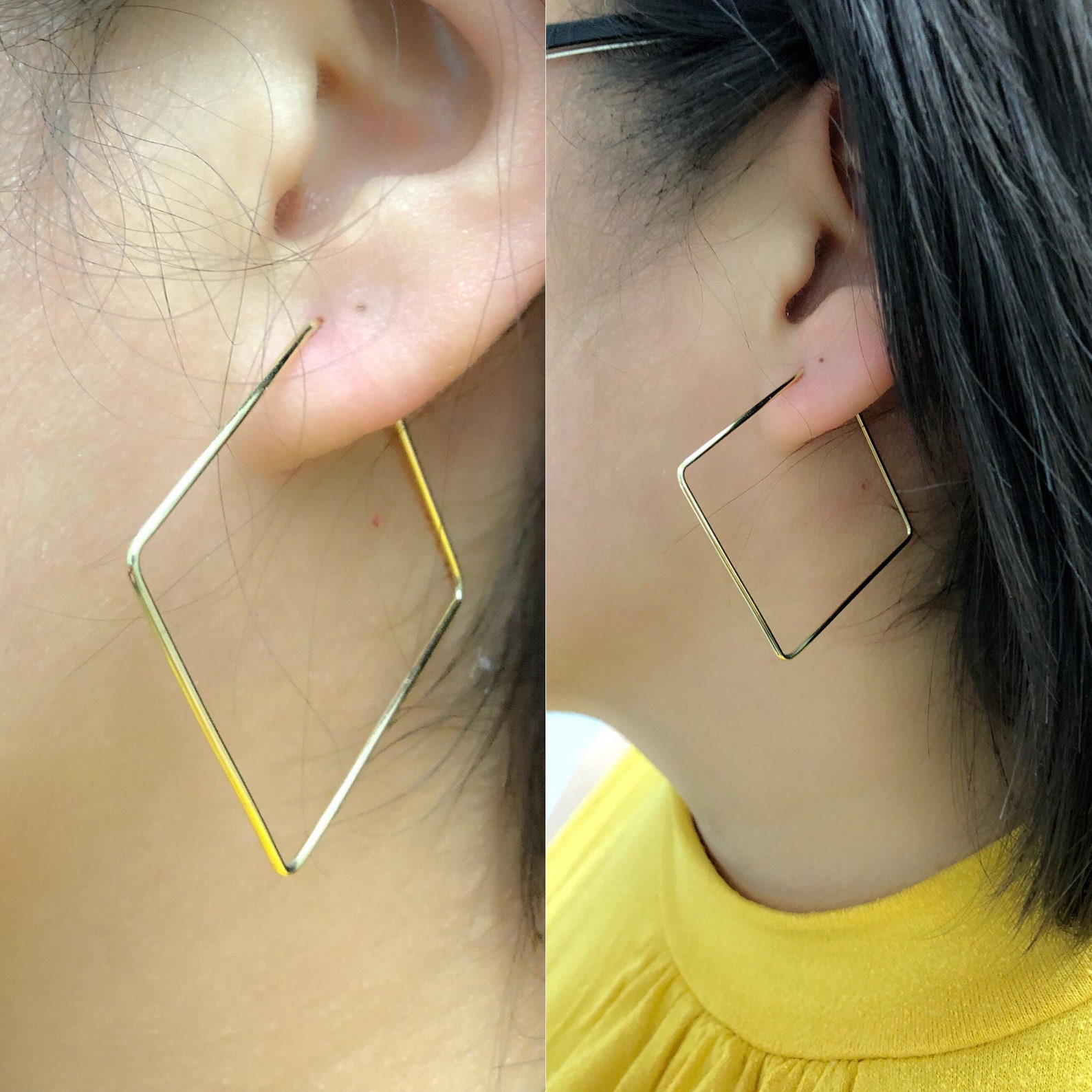 14KY Handmade Large Square Hoop Earrings Etsy UK