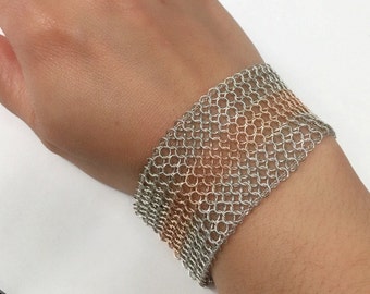 Handcrafted 14KT Custom Wide Hand Woven Mesh Bracelet