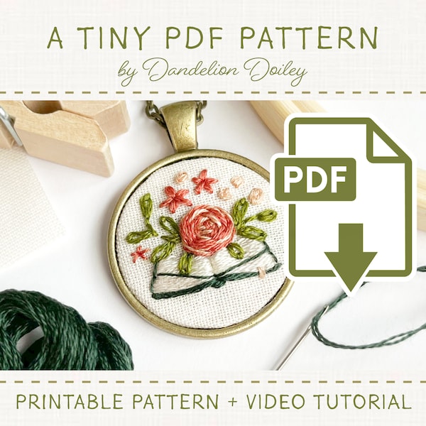 Flower Book PDF Pattern for Tiny Embroidery / DIY Embroidered Jewelry / Digital Download / Embroidery Pattern / 20mm 25mm / Embroidery Gifts