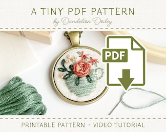 Flower Teacup PDF Pattern for Tiny Embroidery / DIY Embroidered Jewelry / Digital Download / Embroidery Pattern / 20mm 25mm / Make a Gift