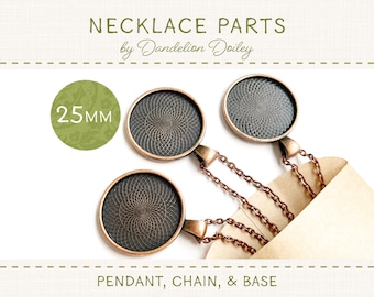 25mm Antique Copper Embroidery Necklace Kit: Pendant, Chain & Base