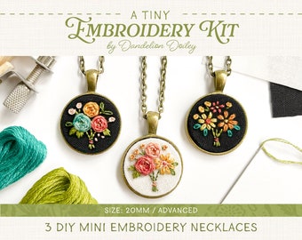 Mini Floral Embroidery Necklace Kit (20mm), DIY Craft Project