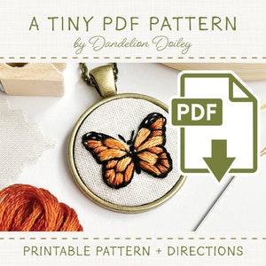 Butterfly PDF Pattern for Tiny Embroidery / DIY Embroidered Jewelry / Digital Download / Embroidery Pattern / 20mm 25mm / Embroidery Gift