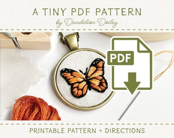 Butterfly PDF Pattern for Tiny Embroidery / DIY Embroidered Jewelry / Digital Download / Embroidery Pattern / 20mm 25mm / Embroidery Gift