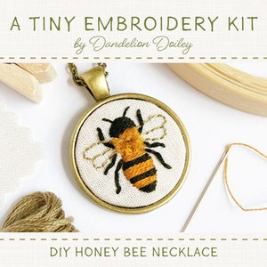 DIY Honey Bee Kit / Embroidered Jewelry Kit / Learn to Embroider / Embroidered Necklace Kit / Tiny Embroidery Gift / DIY Bee Lover Craft