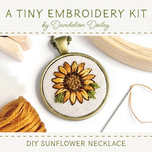 DIY Sunflower Kit / Embroidered Jewelry Kit / Learn to Embroider / Embroidered Necklace Kit / Tiny Embroidery Gift / You Are My Sunshine