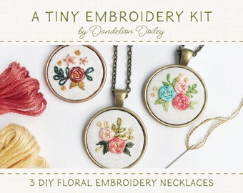 3 DIY Embroidery Necklaces Boxed Kit / Embroidery Kit / Embroidered Jewelry / Embroidery Necklace Kit / Learn to Embroider / DIY Craft Kit