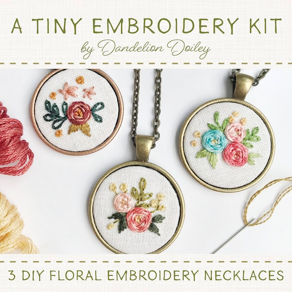 3 DIY Embroidery Necklaces Boxed Kit / Embroidery Kit / Embroidered Jewelry / Embroidery Necklace Kit / Learn to Embroider / DIY Craft Kit