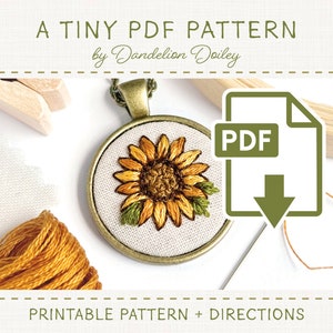 Sunflower PDF Pattern for Tiny Embroidery / DIY Embroidered Jewelry / Digital Download / Embroidery Pattern / 20mm 25mm / Embroidery Gift