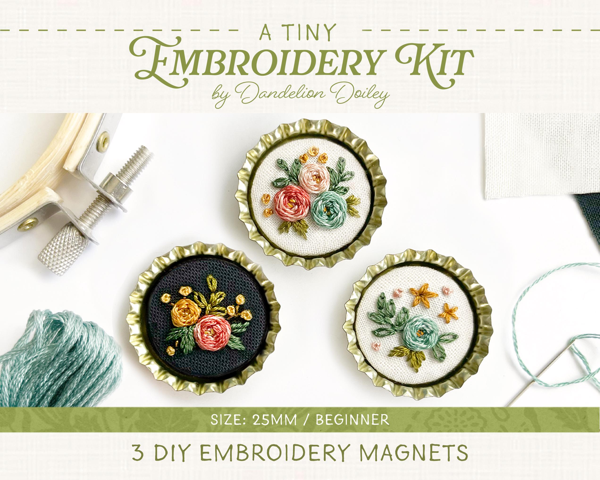 32 Easy Magnet Crafts for Kids 19 Floral Embroidery Bottle Cap Magnet Kit (25mm), DIY Craft Project